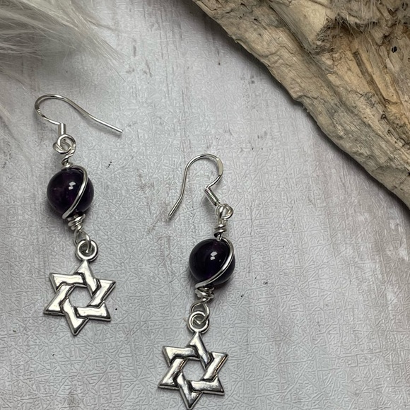 Artisan Designed Amethyst Crystals And Star Of David Silver Pl Charm Ear… - Picture 11 of 15
